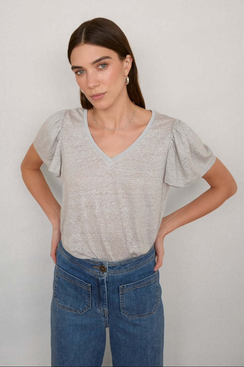 Lily Linen Shimmer Tee Shirt - Silver