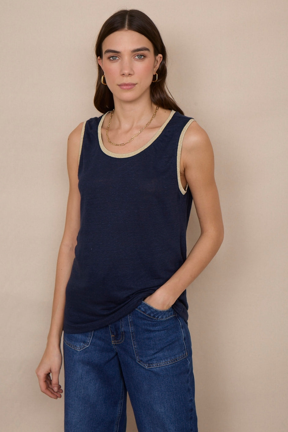 Lily Linen Vest - Midnight