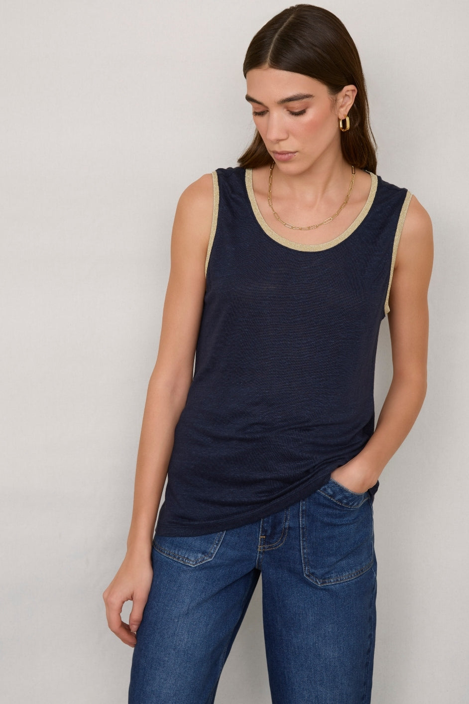 Lily Linen Vest - Midnight