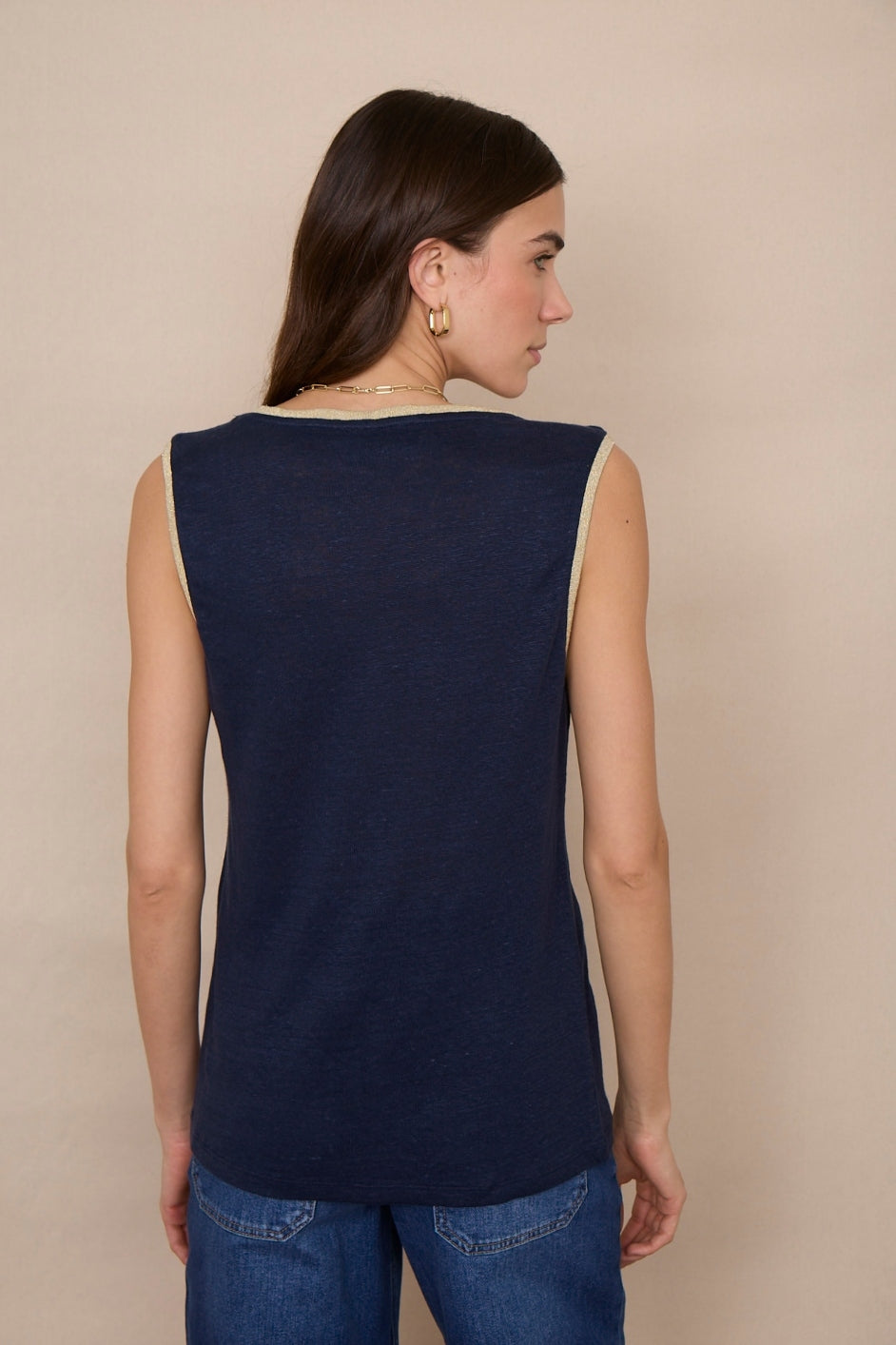 Lily Linen Vest - Midnight