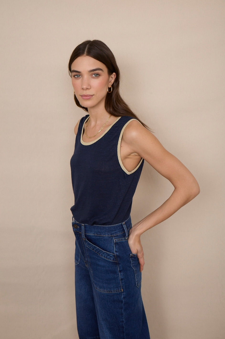 Lily Linen Vest - Midnight