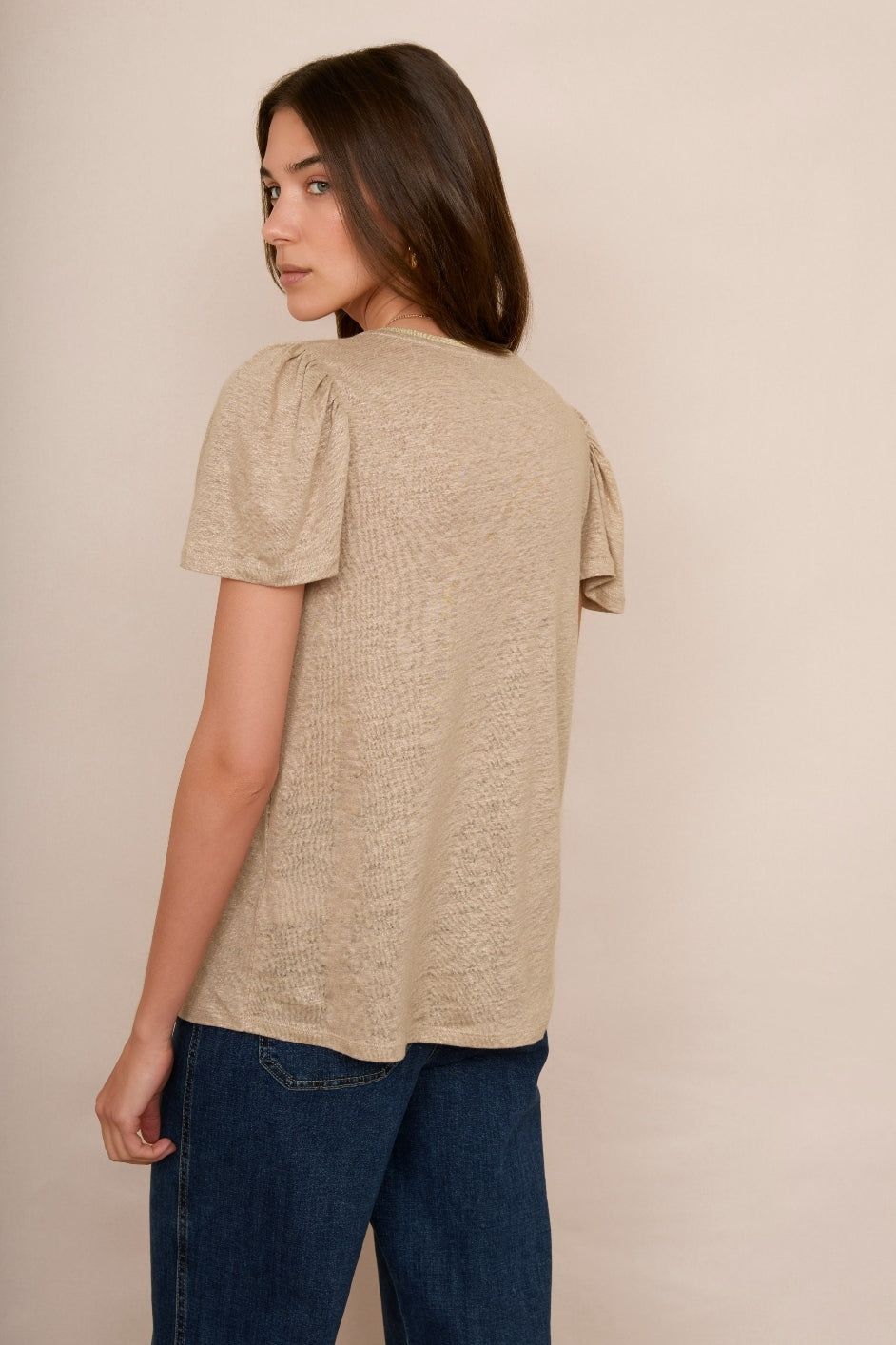 Lily Linen Tee Foil Print - Oat/Gold