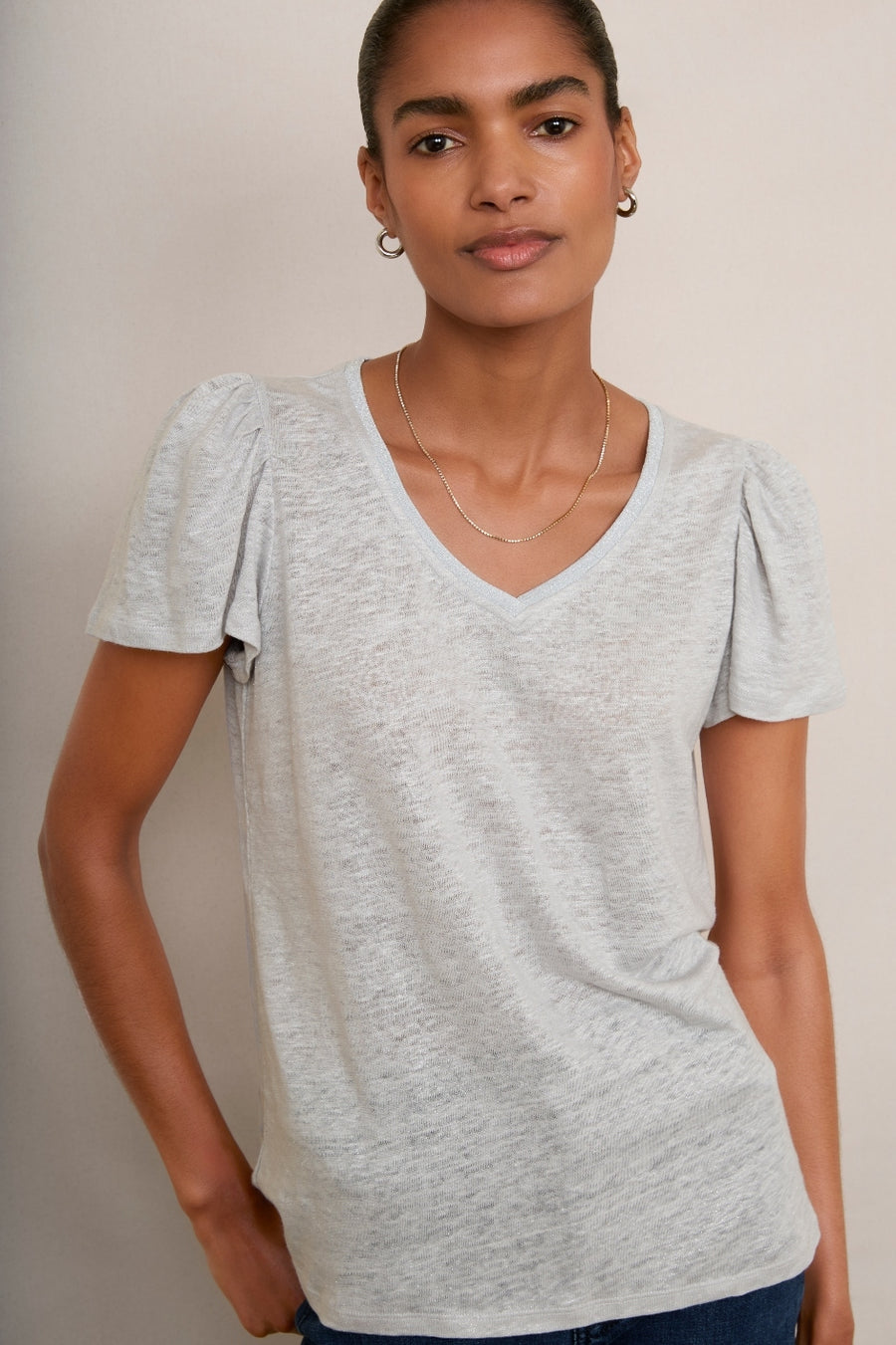 Lily Linen Tee Foil Print - Silver