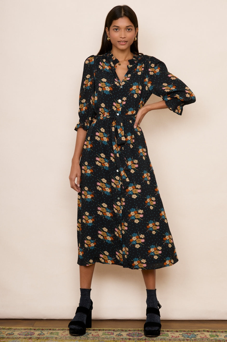 Lisette Shirt Dress - Black Floral