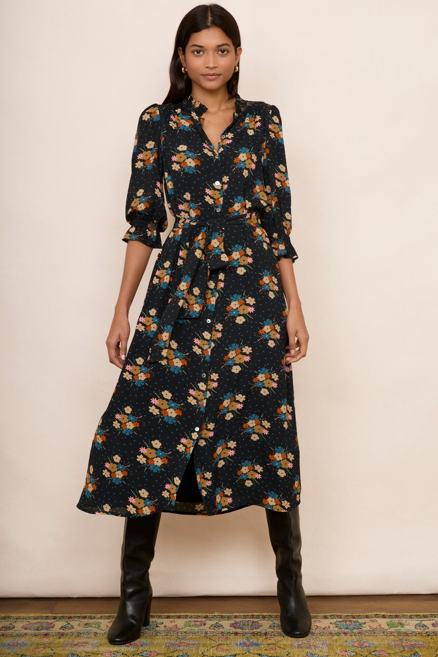 Lisette Shirt Dress - Black Floral