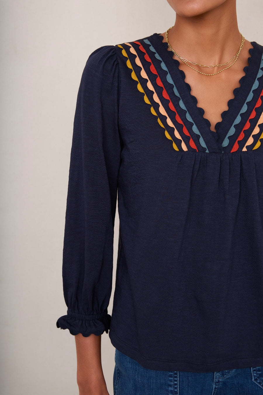 Lizzie Ric Rac Top - Midnight/Multi