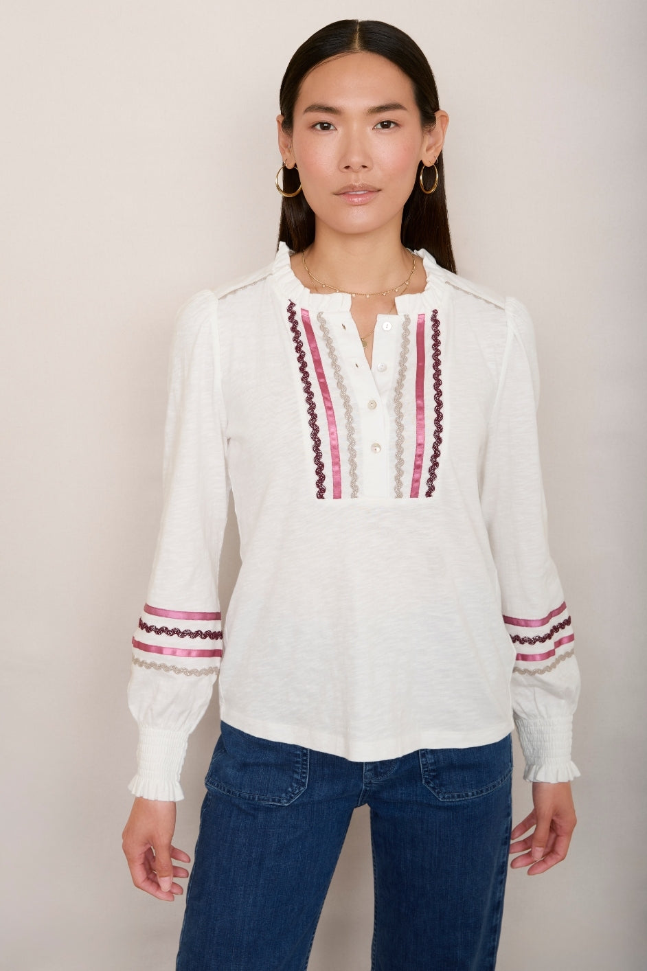 Lotta Ric Rac Henley - Ivory Multi