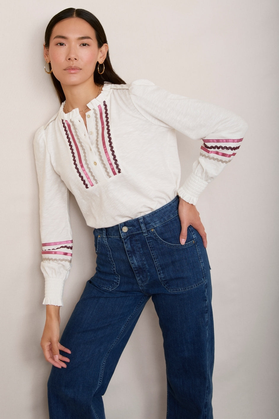 Lotta Ric Rac Henley - Ivory Multi