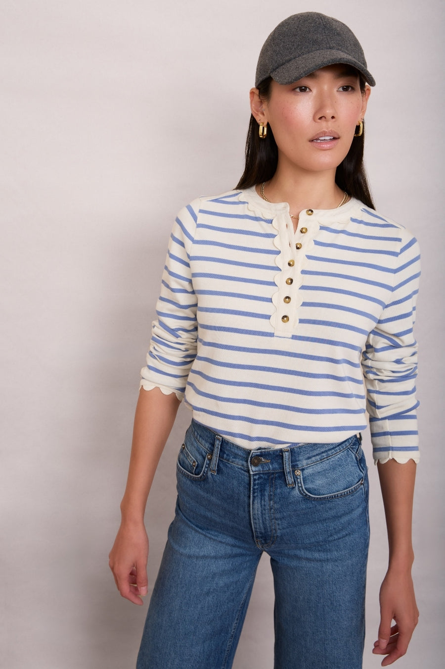 Lottie Top - Denim Blue/Ecru