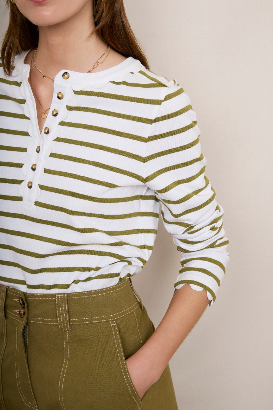 Lottie Top - Ivory/Khaki