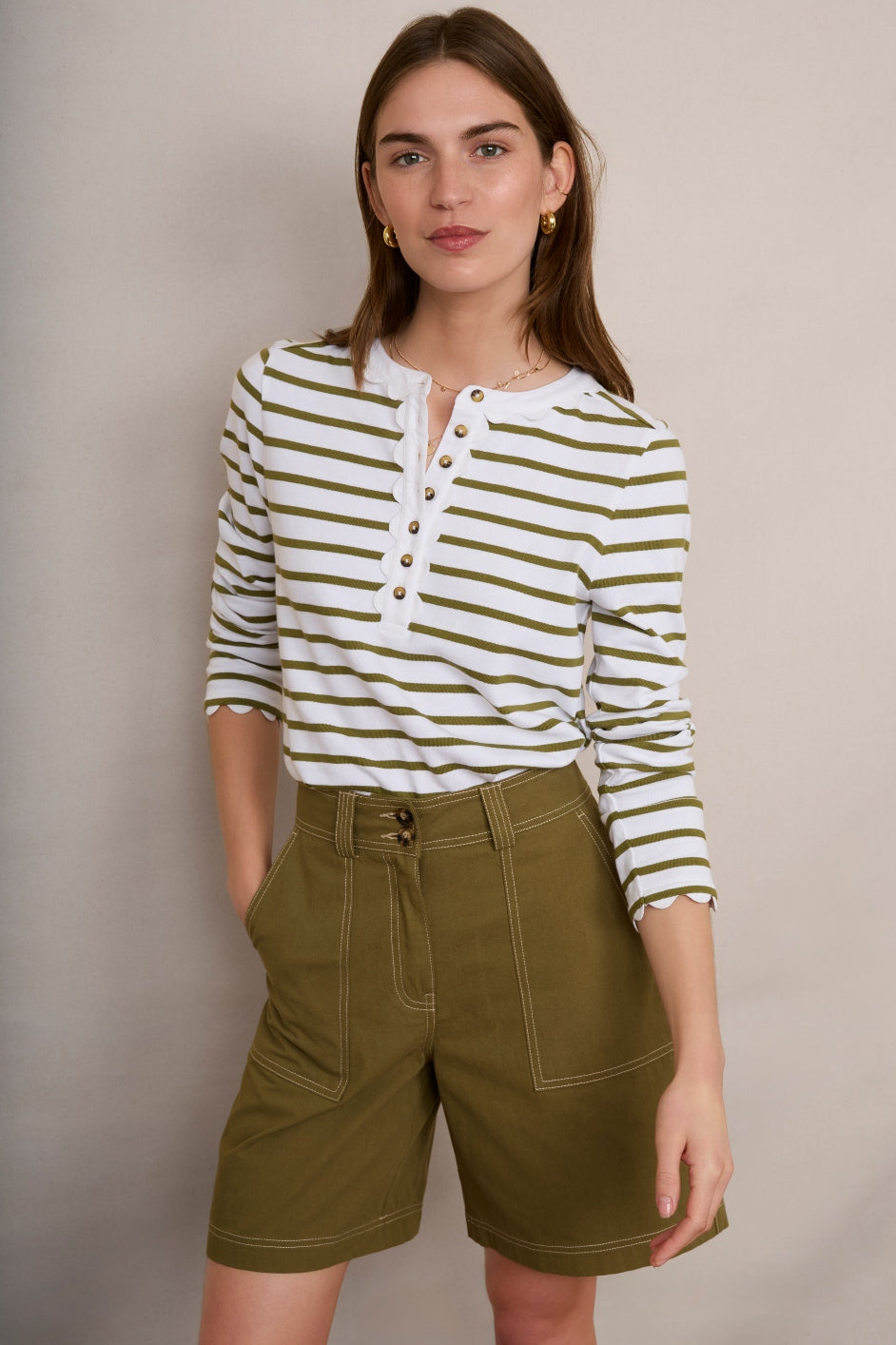 Lottie Top - Ivory/Khaki