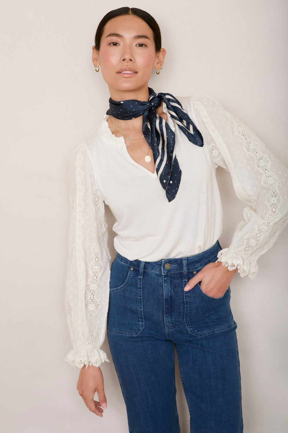 Luca Lace Mix Top - Ivory