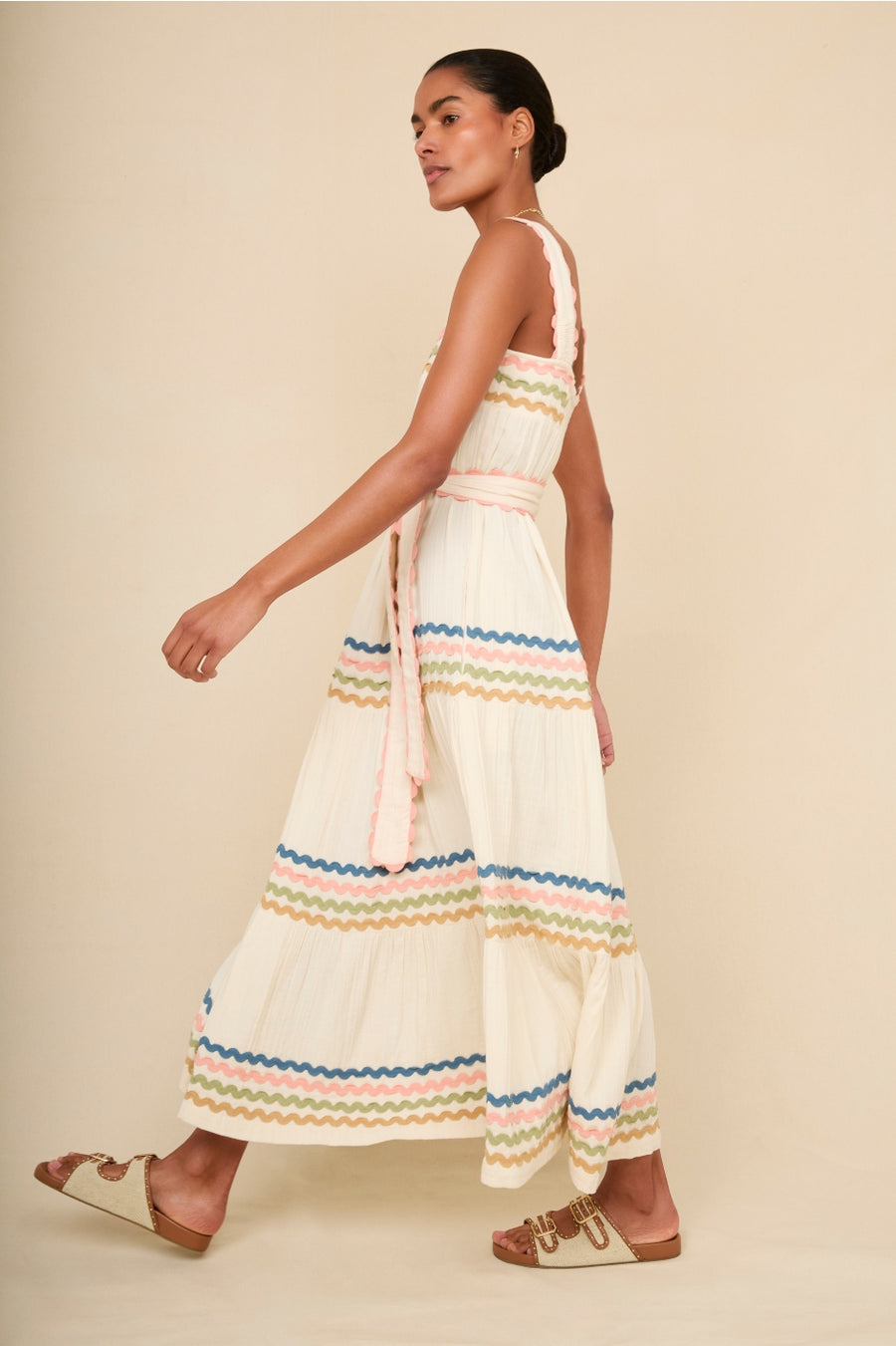 Luciella Ric Rac Dress - Ivory/Multi