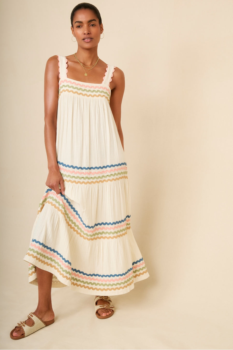 Luciella Ric Rac Dress - Ivory/Multi