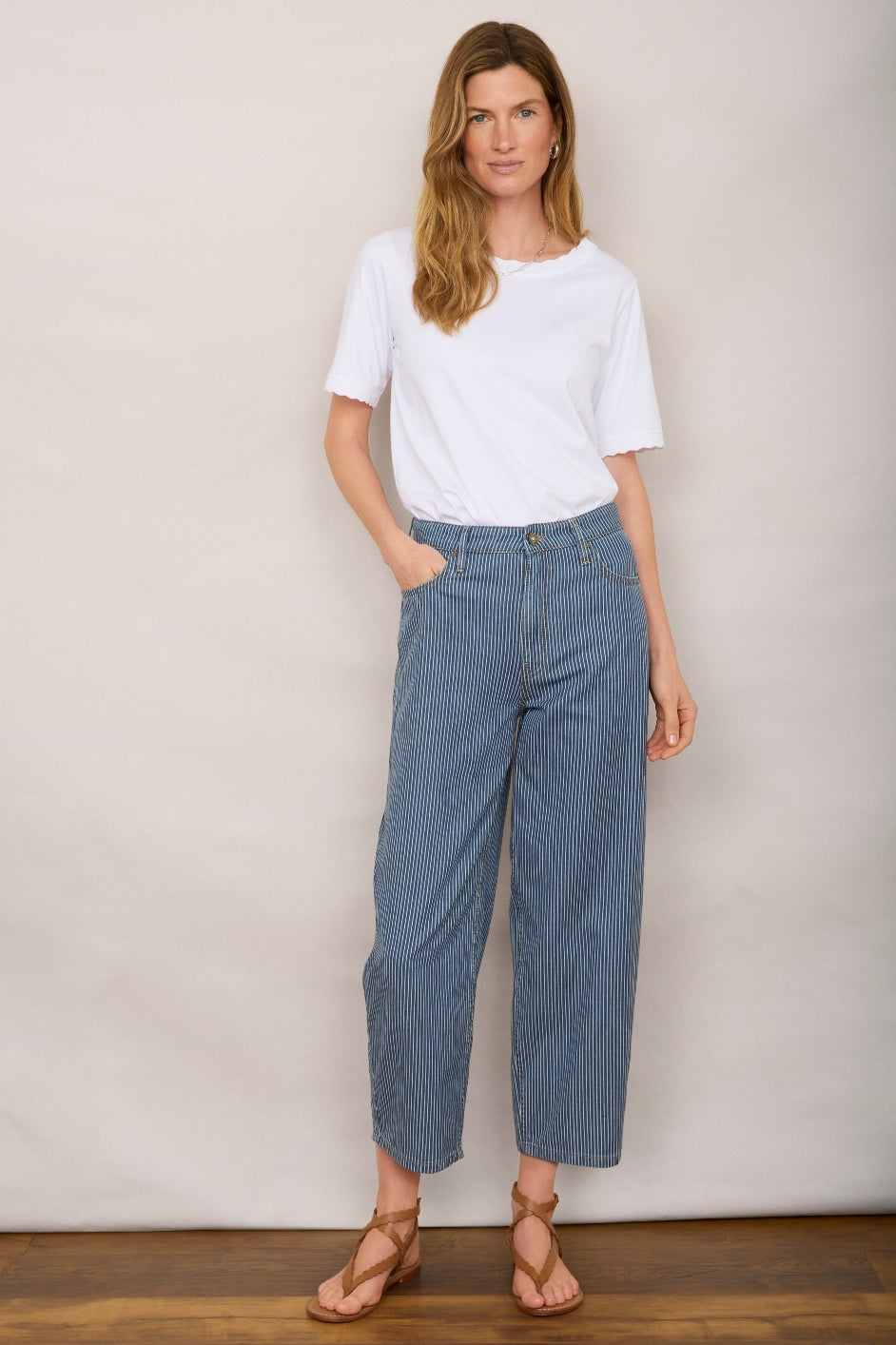 Lula Barrel Jean - Blue/Ivory Stripe