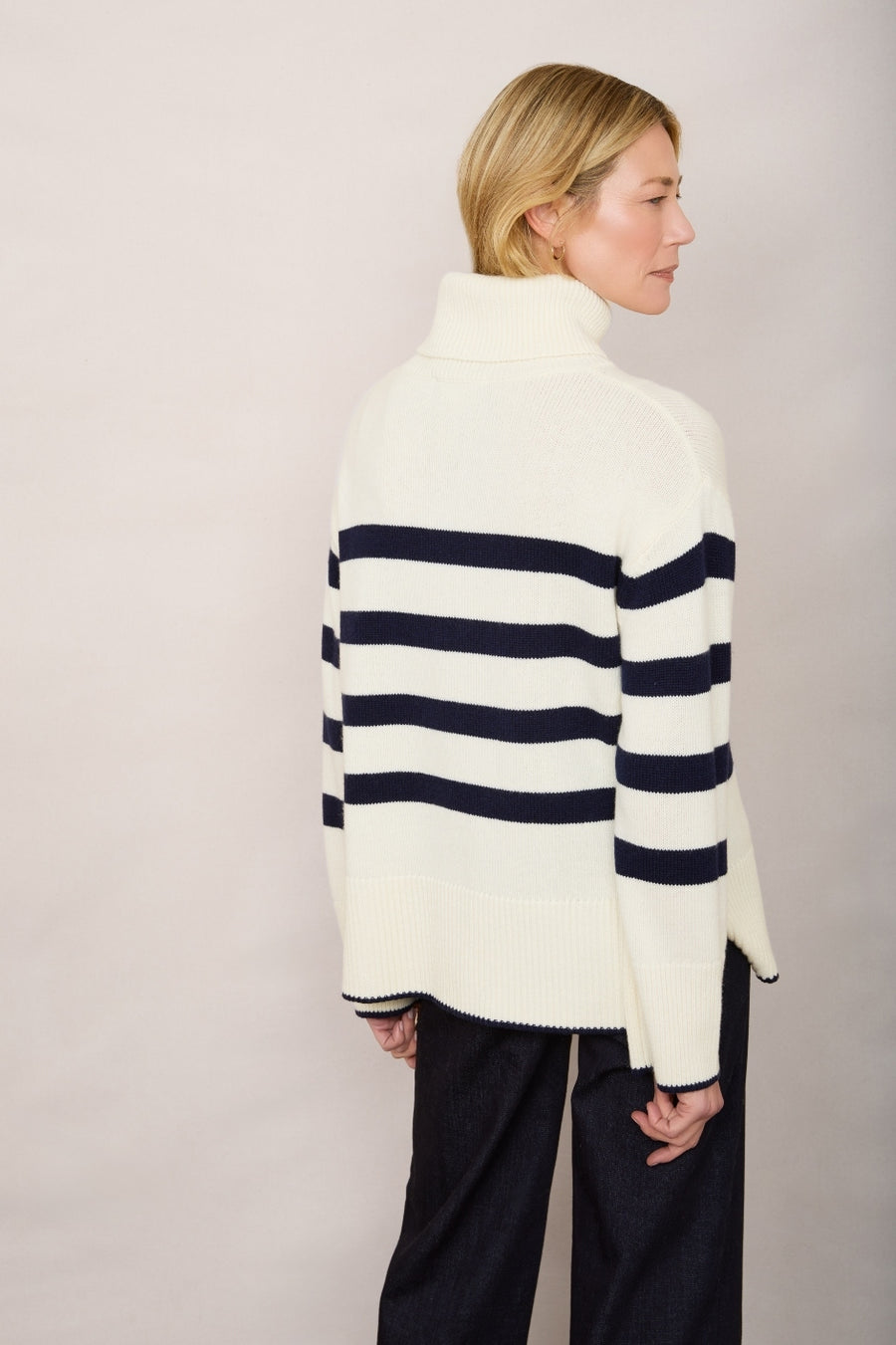 Mae Roll Neck Jumper - Ivory/Midnight Stripe