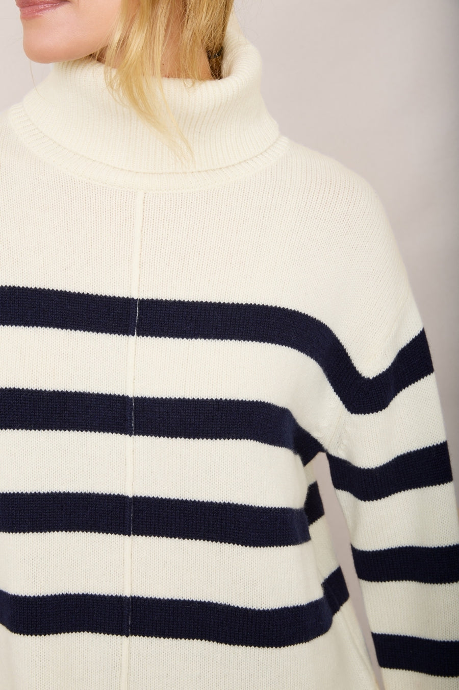 Mae Roll Neck Jumper - Ivory/Midnight Stripe