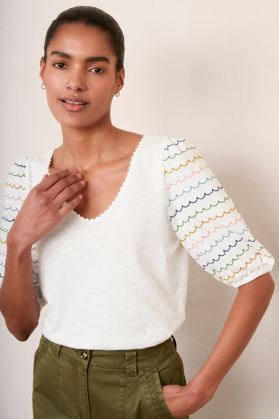 Maeva Scallop Top - White/Multi