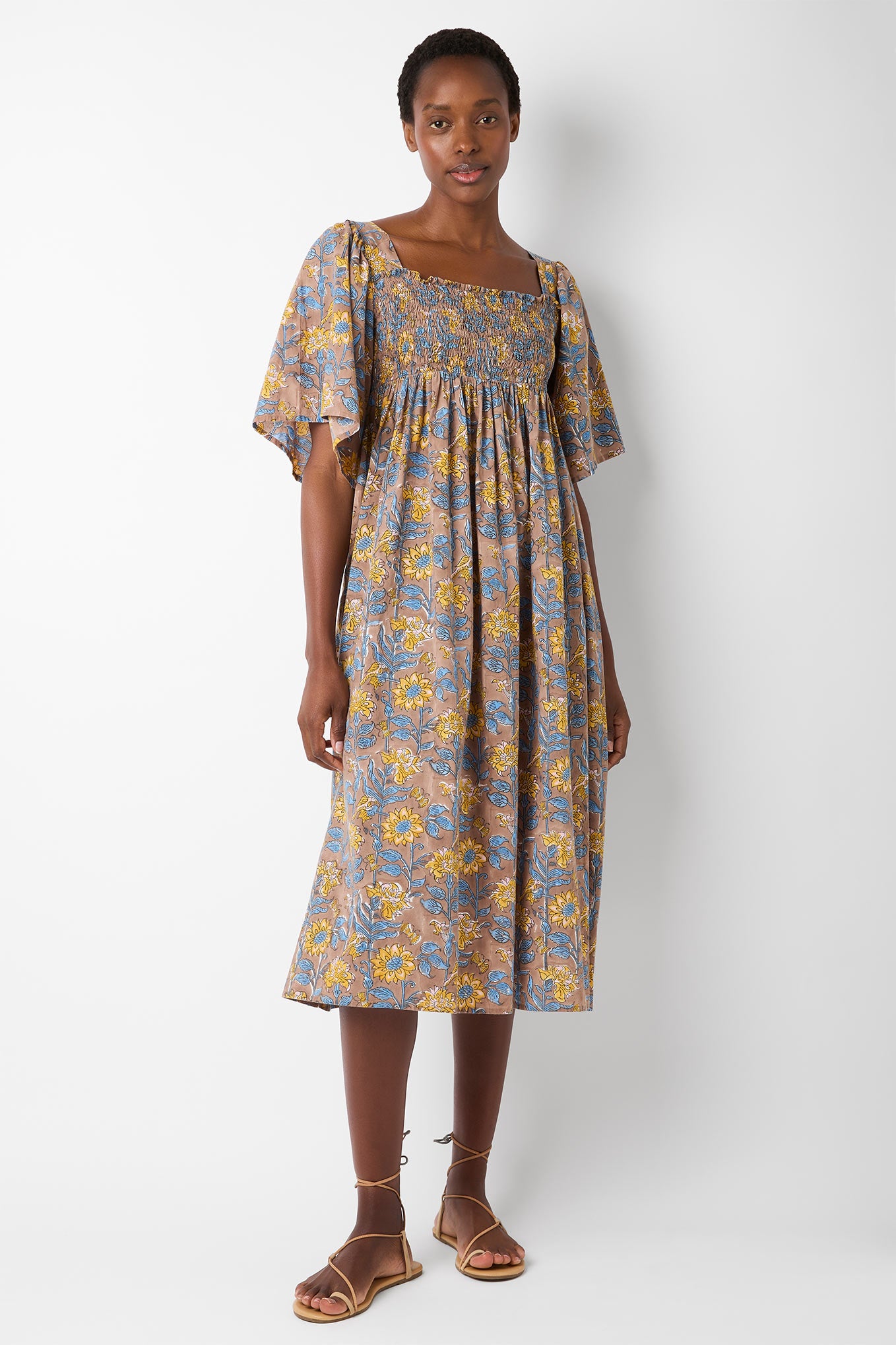 Marielene Woodblock Print Sundress - Ecru/Multi