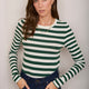 Marnie Long Sleeve Jersey Top - Green/Ivory Stripe