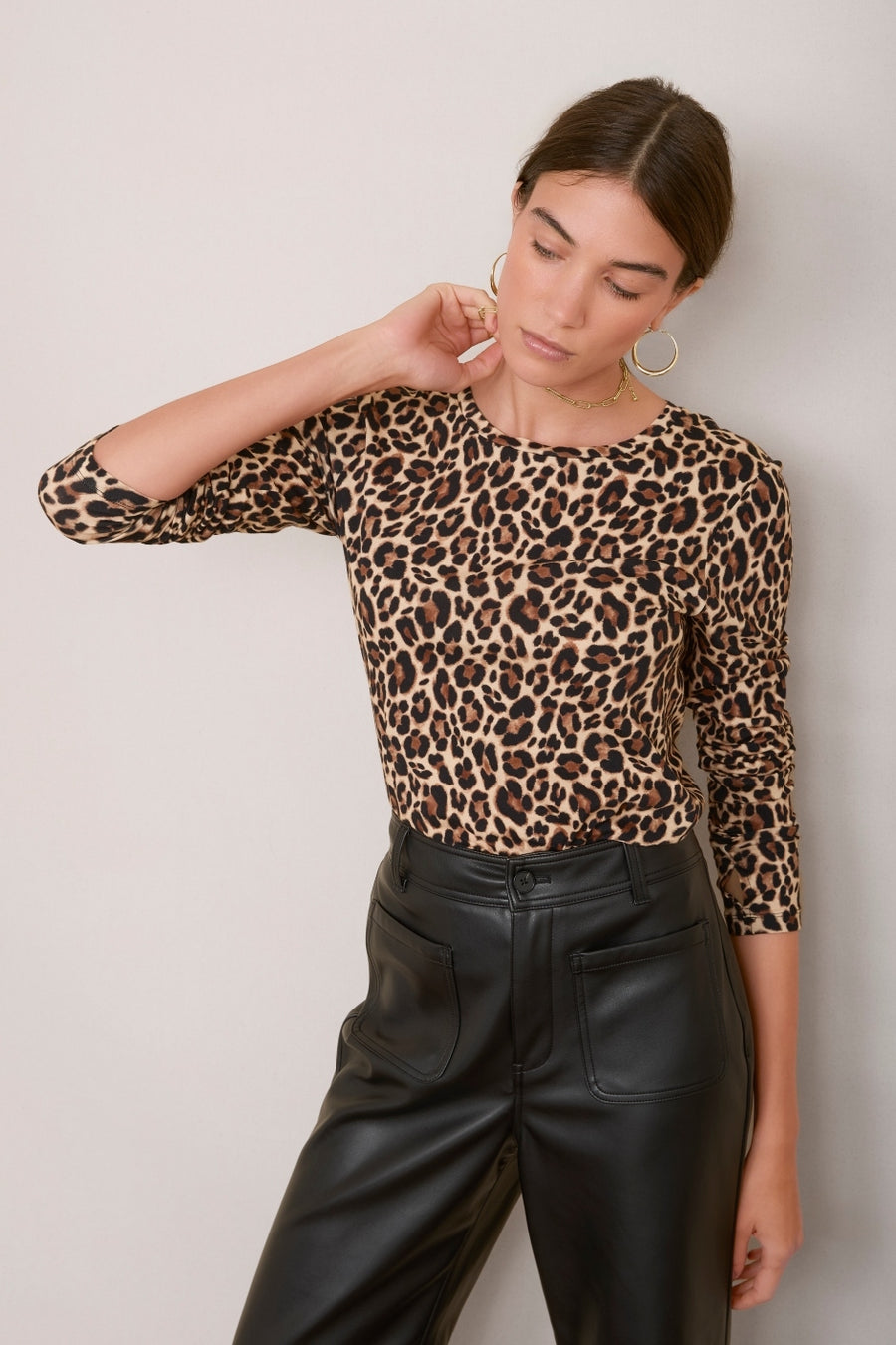 Marnie Long Sleeve Jersey Top - Leopard