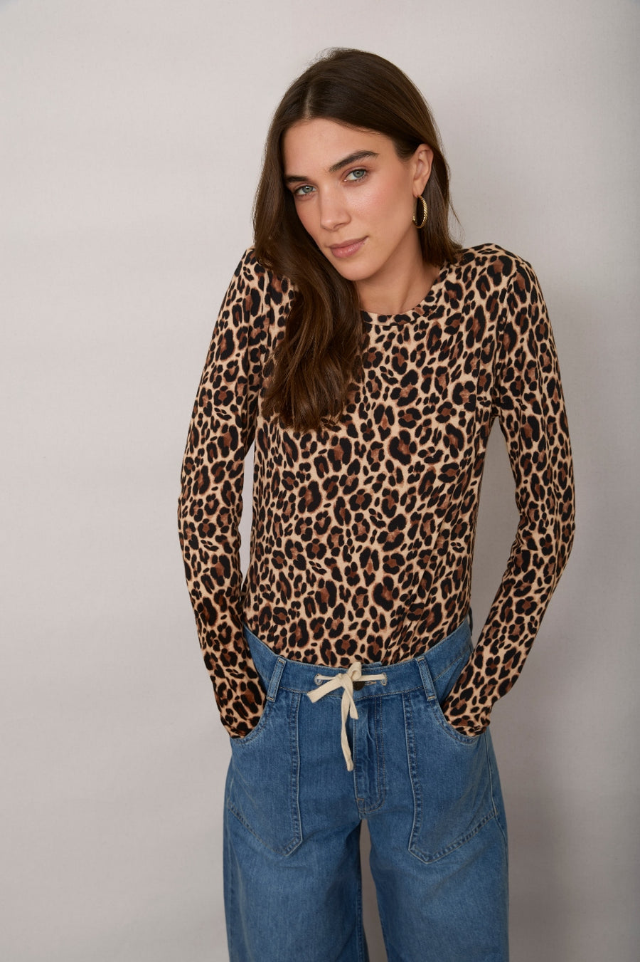 Marnie Long Sleeve Jersey Top - Leopard