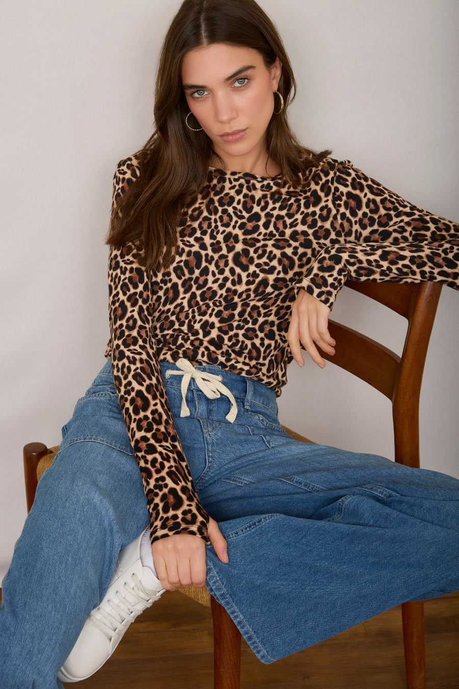 Marnie Long Sleeve Jersey Top - Leopard