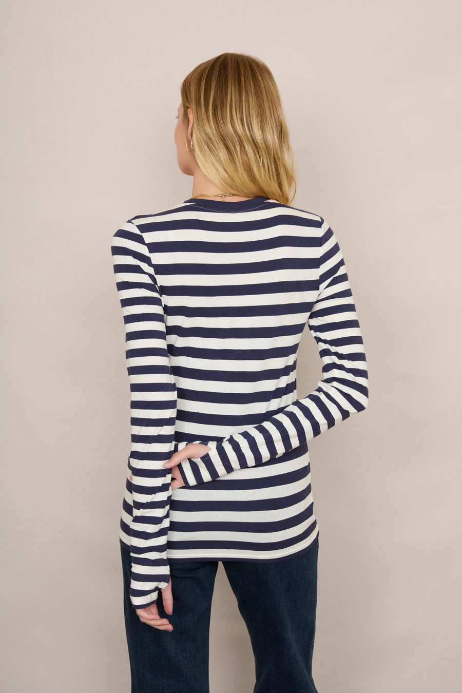 Marnie Long Sleeve Jersey Top - Midnight/Ivory Stripe