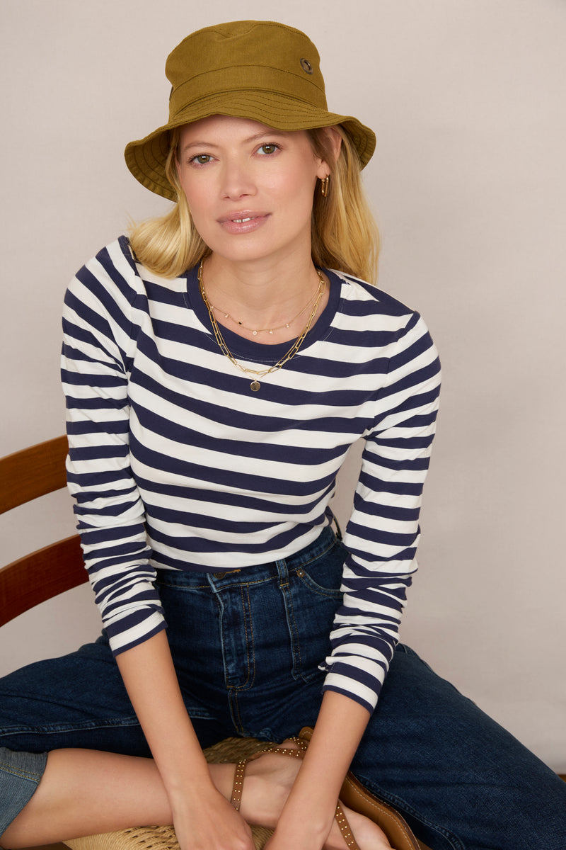Marnie Long Sleeved Jersey Top - Midnight/Ivory Stripe