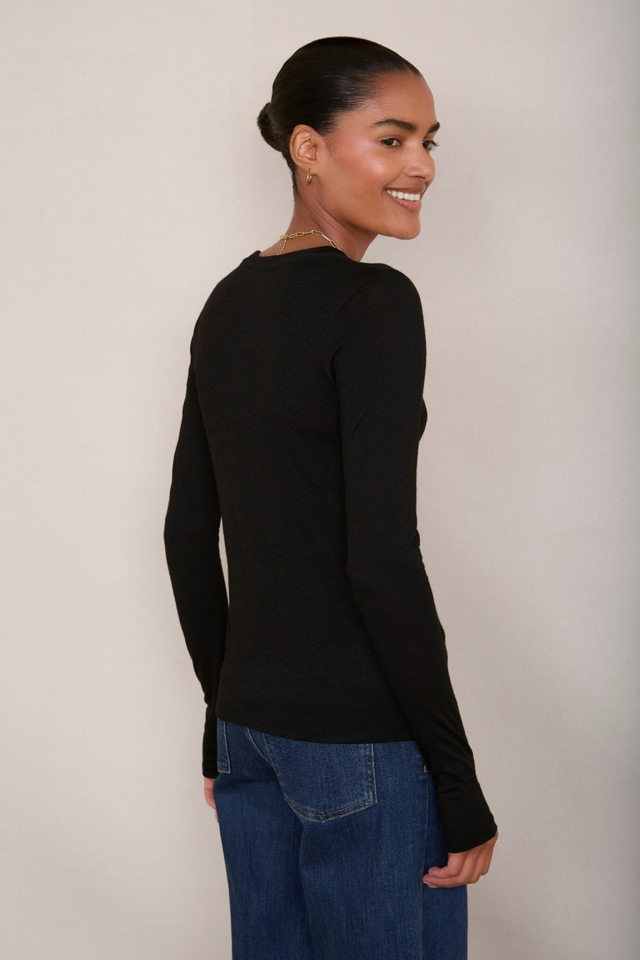 Marnie Merino Long Sleeve Top - Black