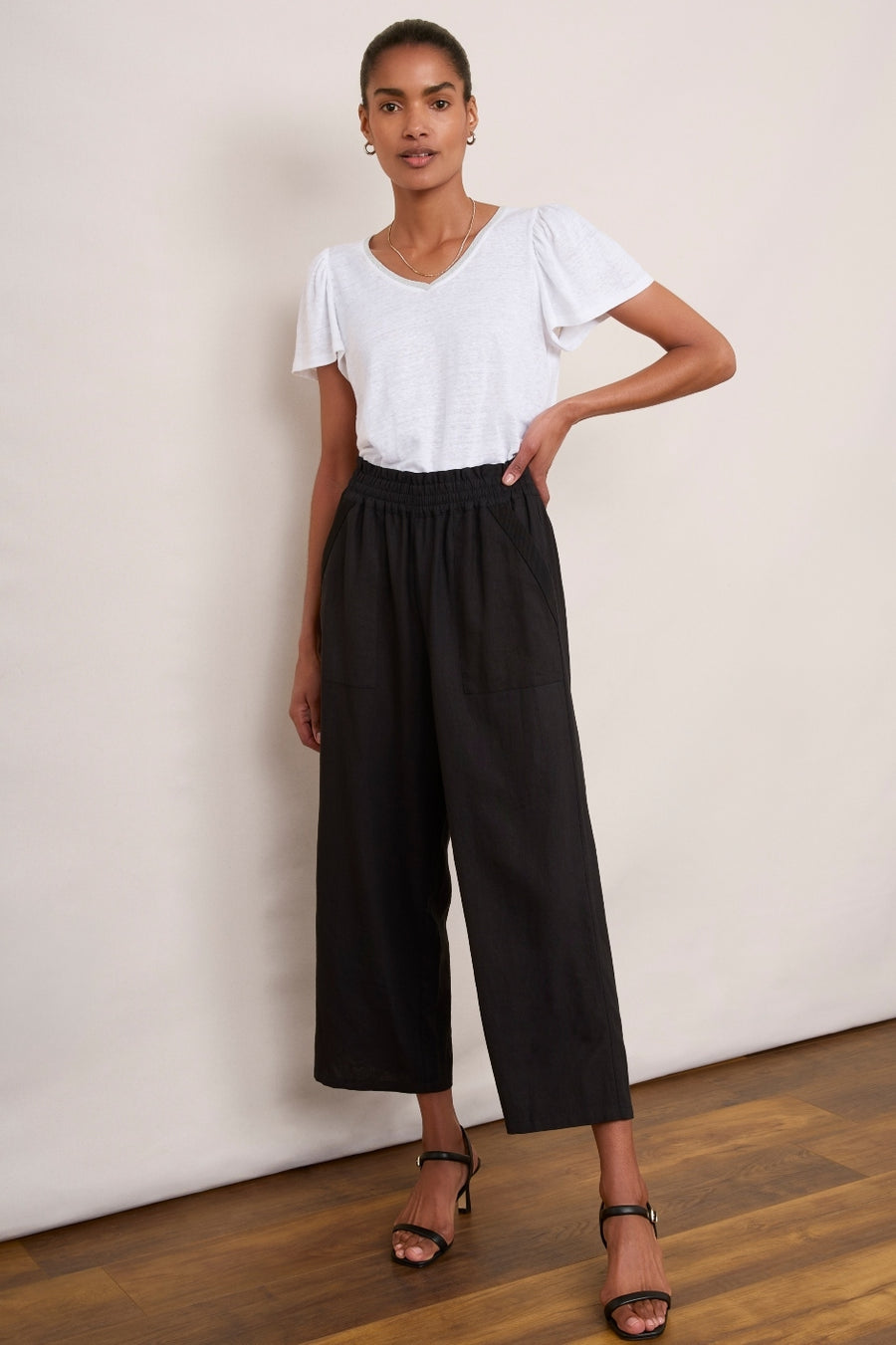 Martha Cropped Linen Trouser - Black