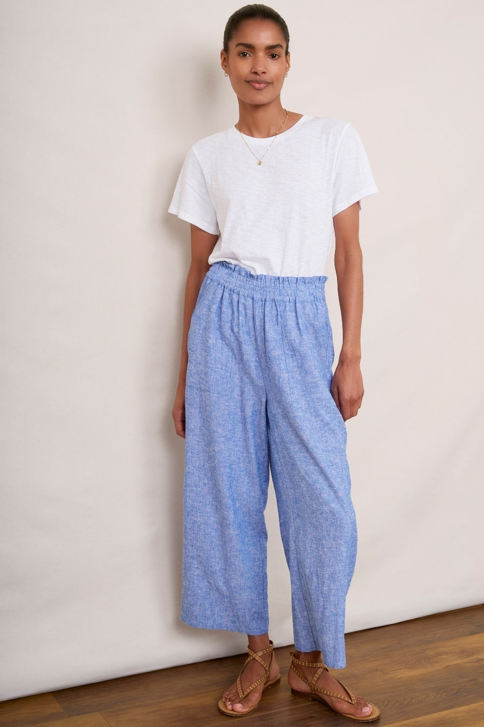 Martha Cropped Linen Trouser - Chambray