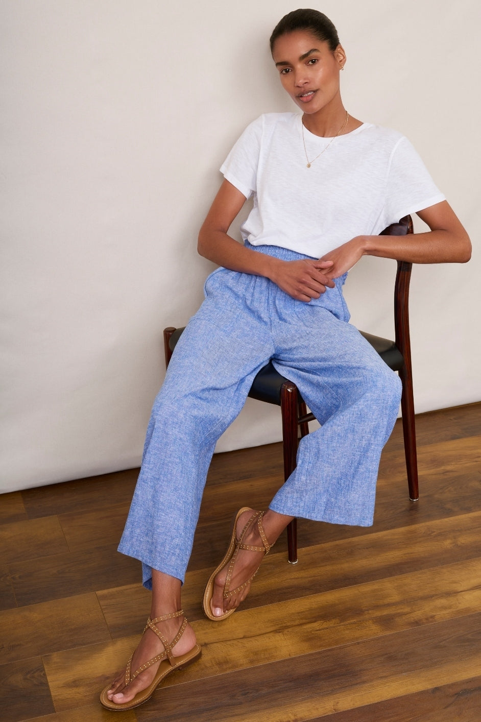 Martha Cropped Linen Trouser - Chambray