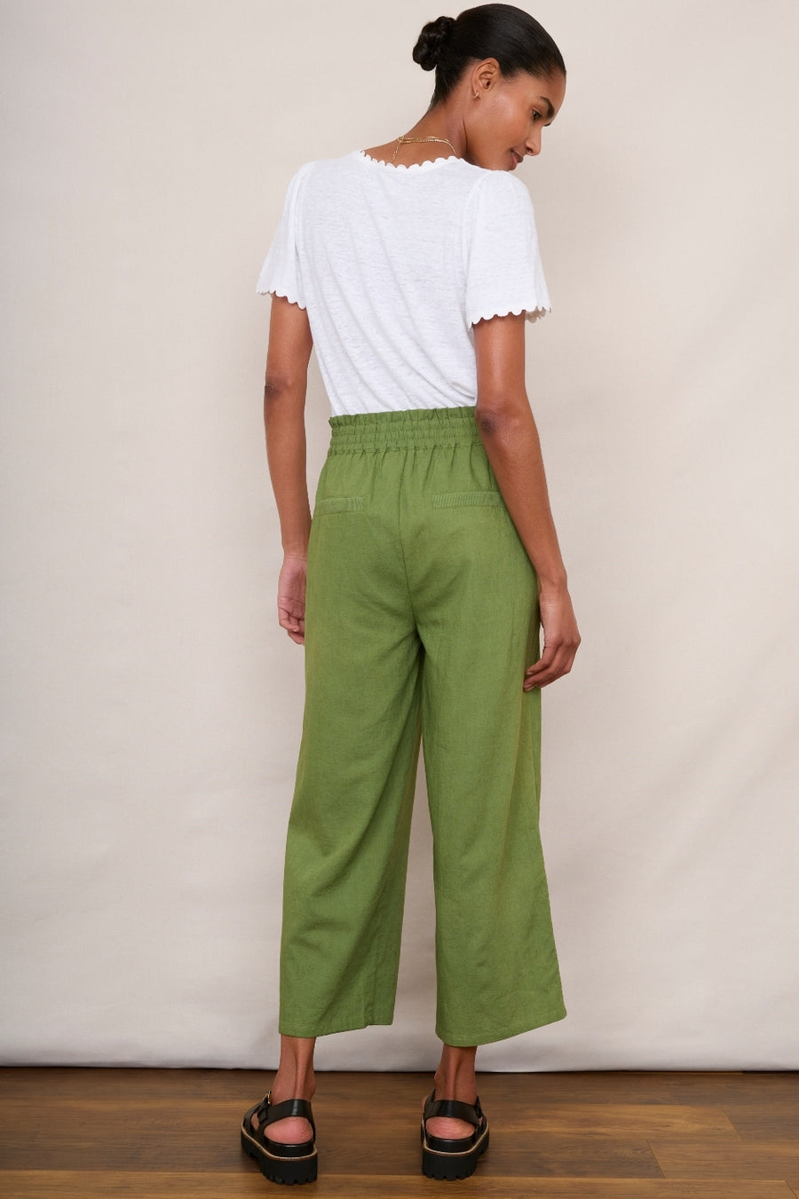 Martha Cropped Linen Trouser - Khaki