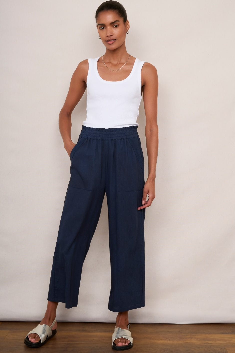 Martha Cropped Linen Trouser - Midnight