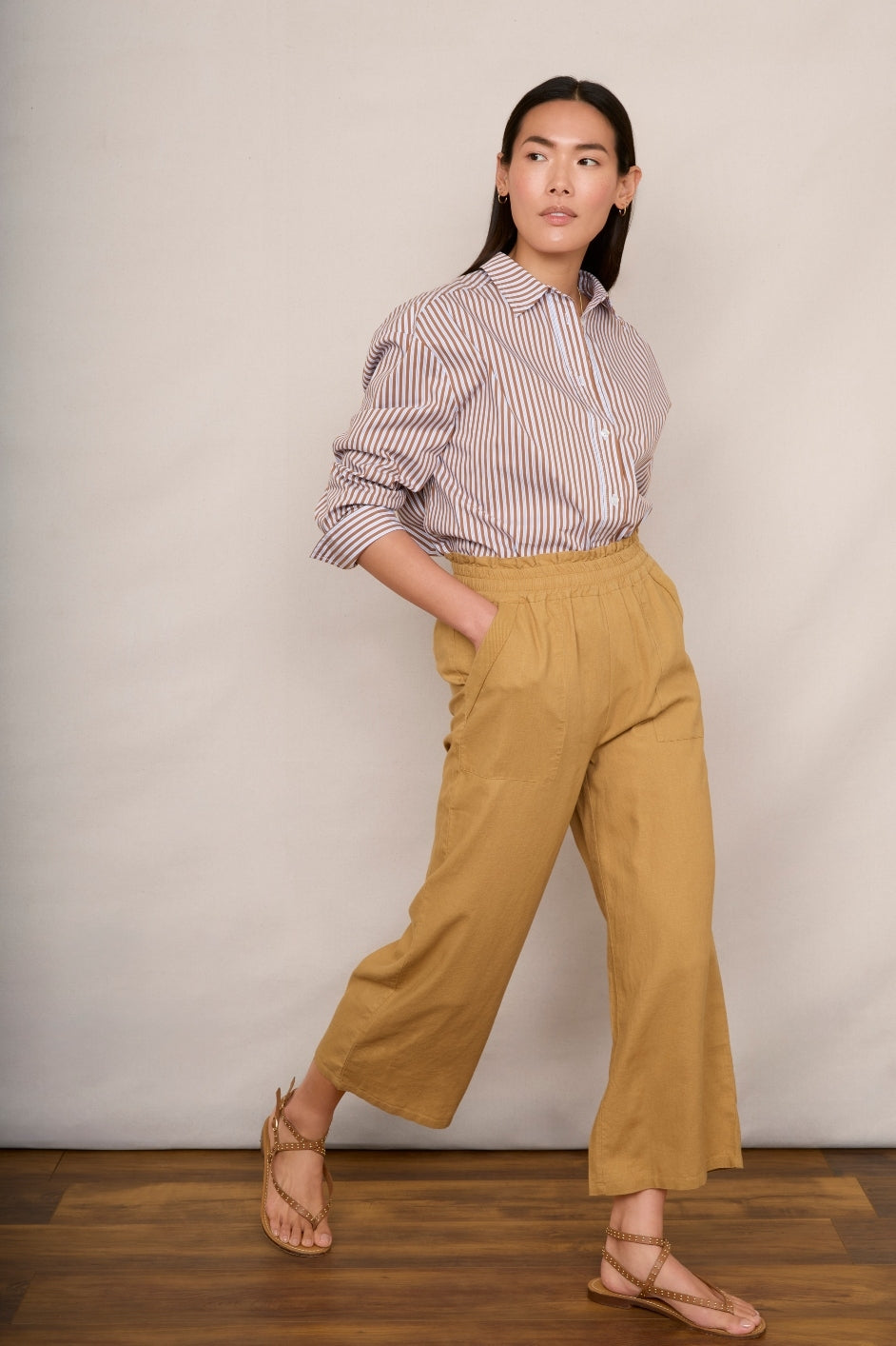 Martha Cropped Linen Trouser - Tan