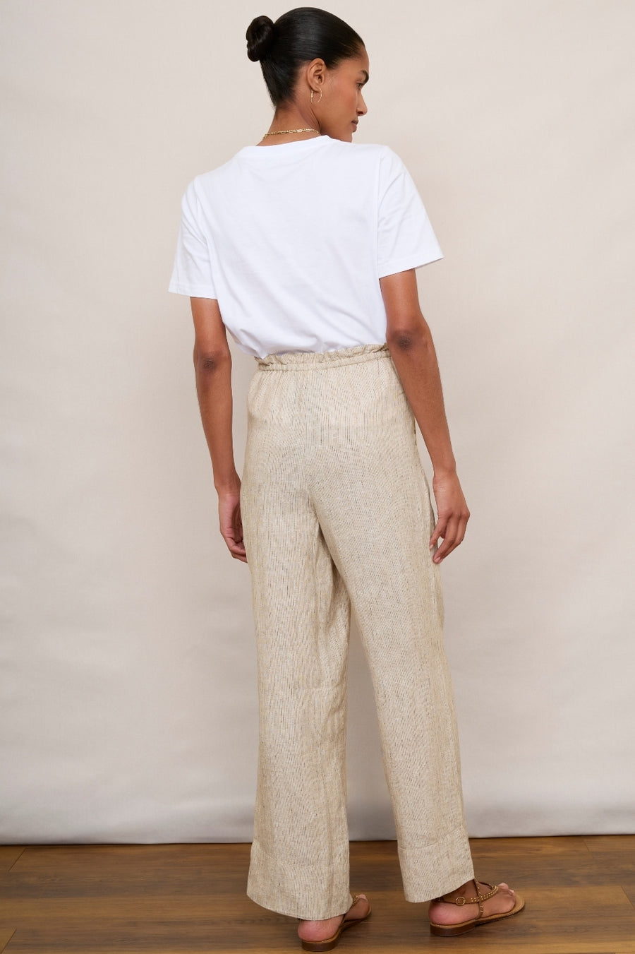 Melina Linen Trouser - Beige/Ivory