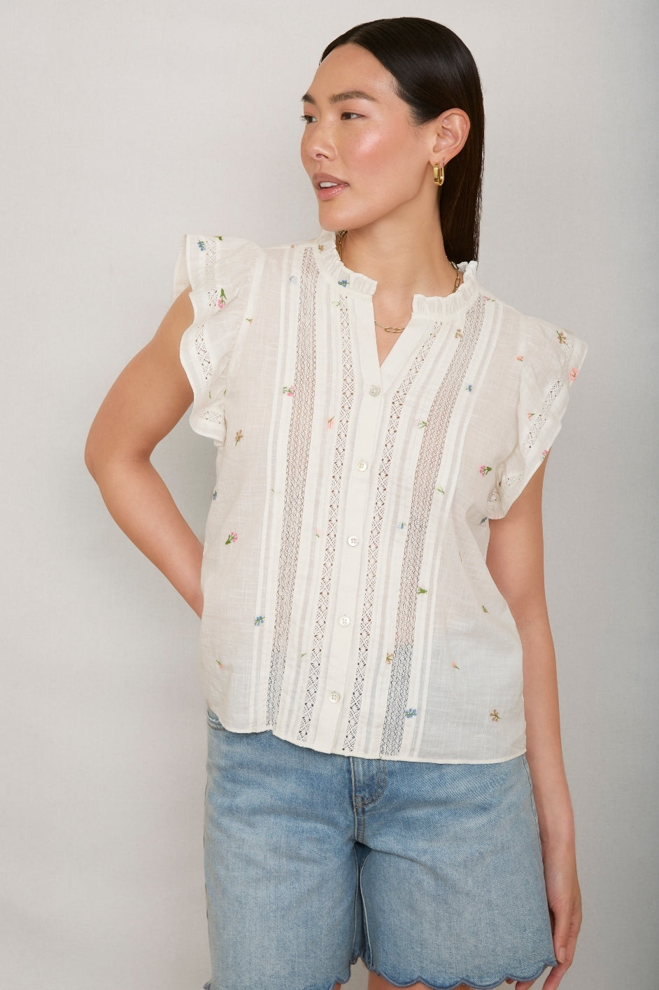 Melody Lace Top - Ivory Embroidered