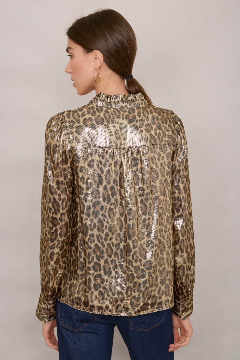 Merryn Silk Lame Blouse - Leopard