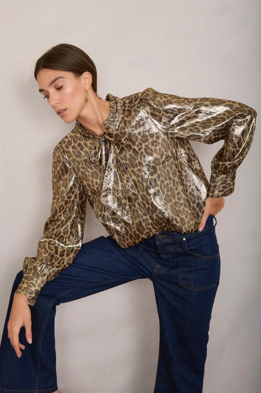 Merryn Silk Lame Blouse - Leopard