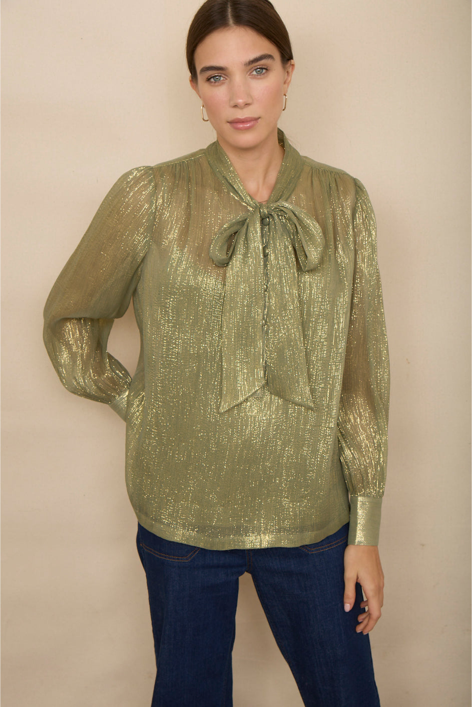 Mila Silk Blend Lame Blouse - Gold Shimmer