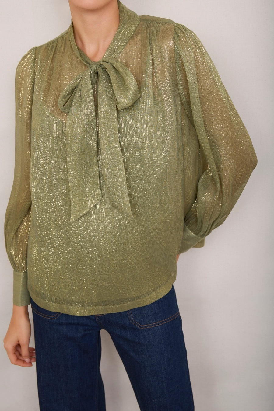 Mila Silk Blend Lame Blouse - Gold Shimmer