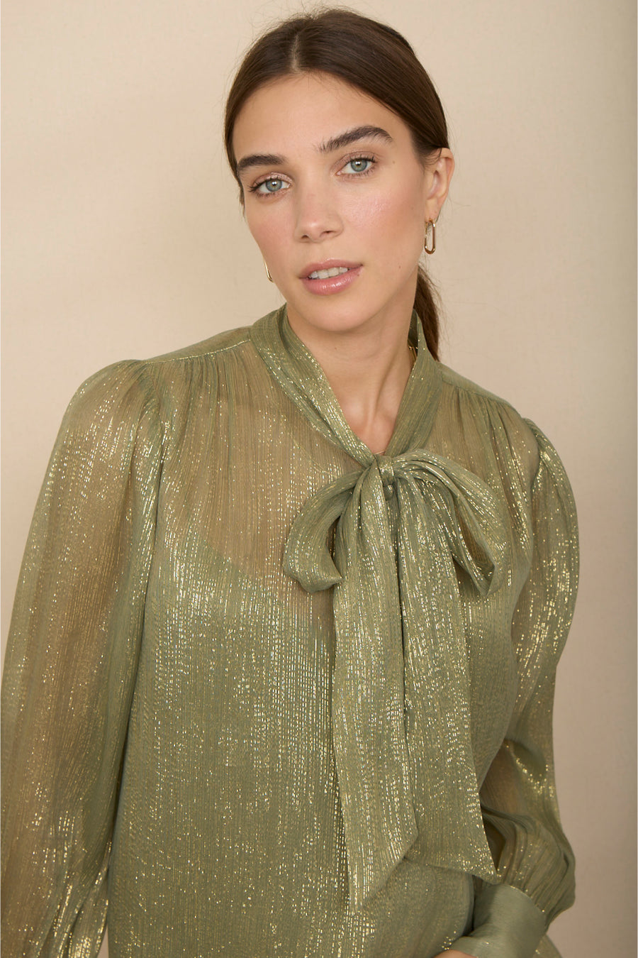 Mila Silk Blend Lame Blouse - Gold Shimmer