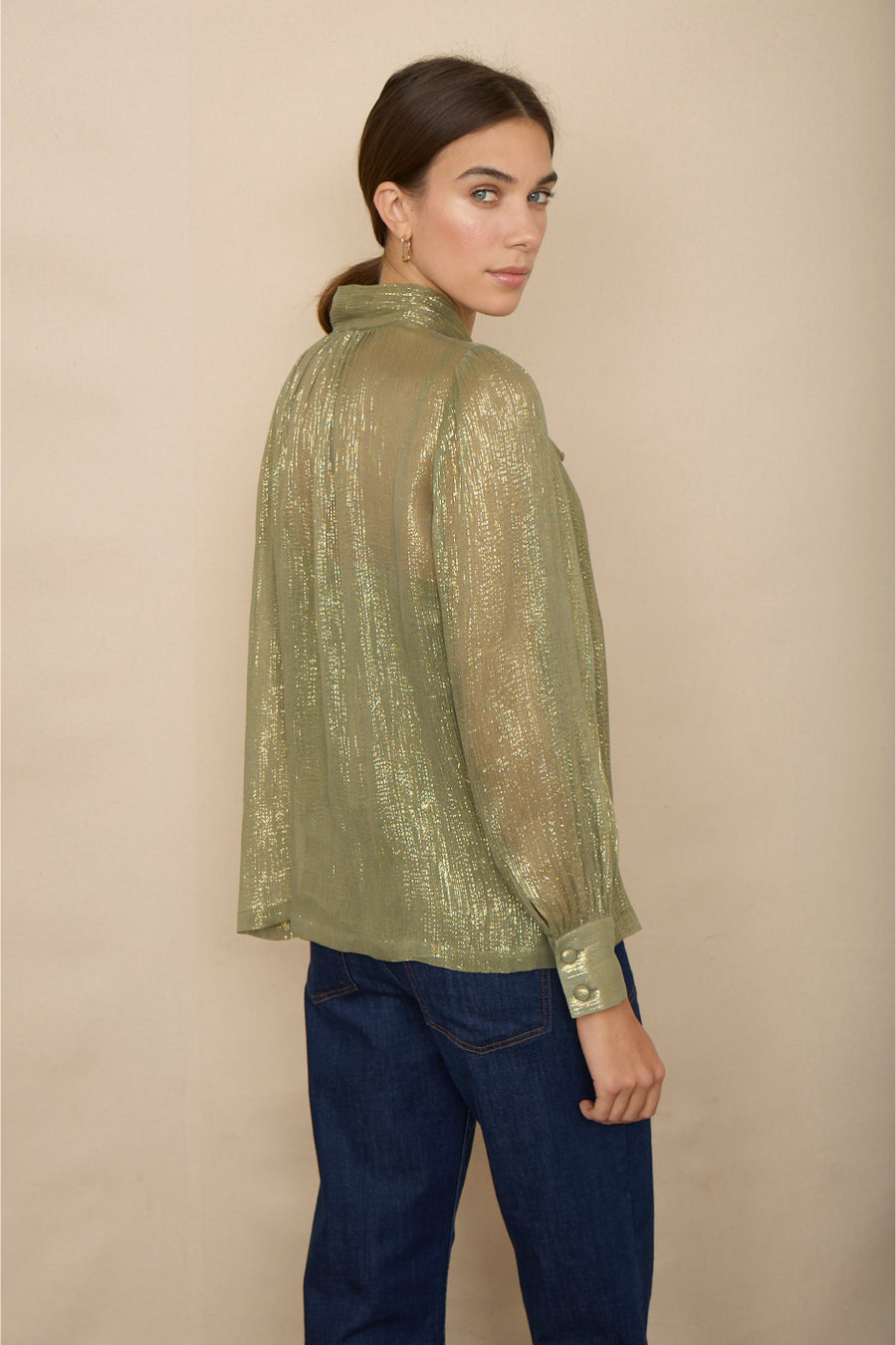 Mila Silk Blend Lame Blouse - Gold Shimmer