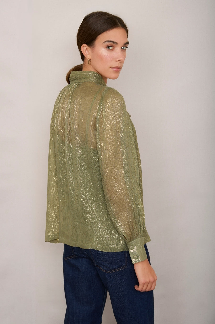 Mila Silk Blend Lame Blouse - Gold Shimmer