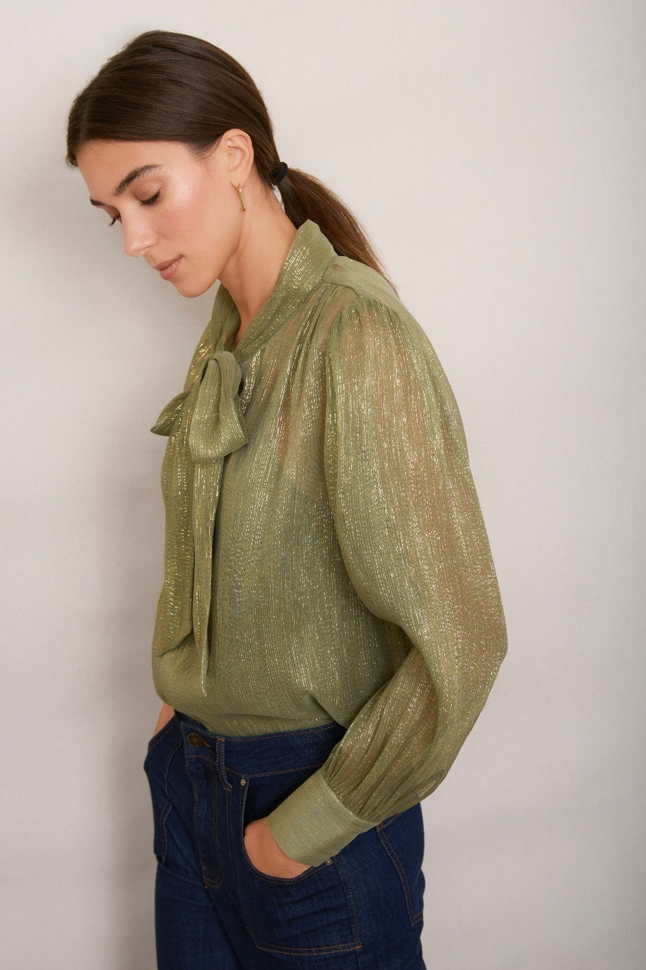 Mila Silk Blend Lame Blouse - Gold Shimmer