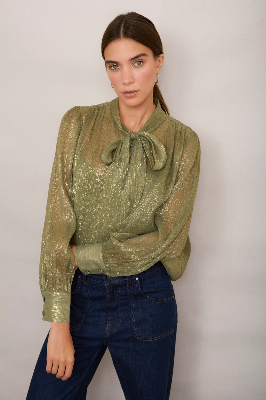 Mila Silk Blend Lame Blouse - Gold Shimmer