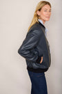 Milana Faux Leather Bomber Jacket - Blue/Black