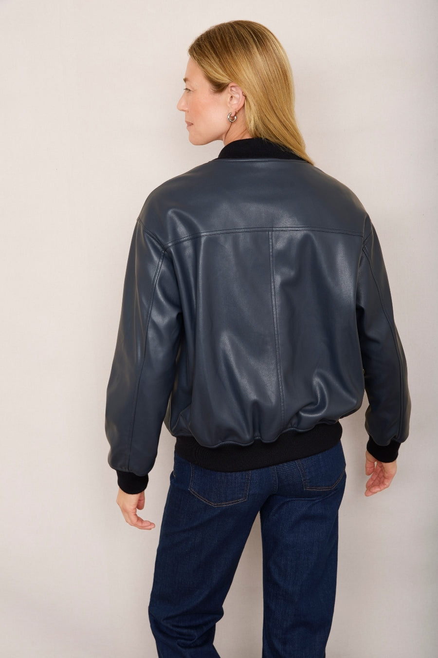 Milana Faux Leather Bomber Jacket - Blue/Black