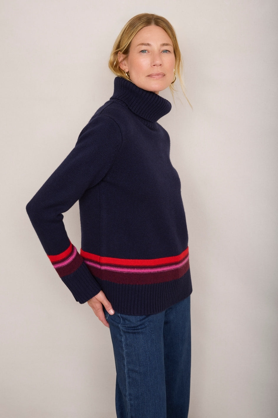 Milly Funnel Neck Jumper - Midnight Colourblock